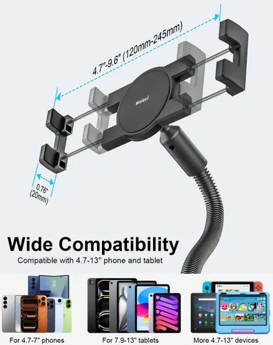 Miniatura 7 de Soporte para tablet de cuello de cisne para silla de ruedas, cochecito, carrito de golf, barco, soporte de micrófono, bicicleta de ciclismo