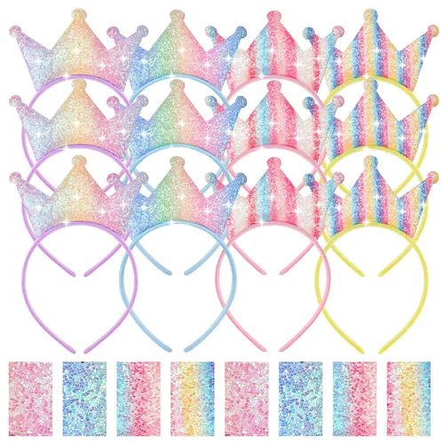 Juexica Paquete de 12 diademas de princesa para fiestas de princesa, coronas de princesa, diadema de lentejuelas con purpurina para regalos de