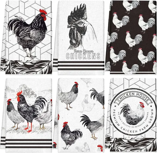 Miniatura 15 de Redbaker Juego de 6 toallas de cocina en blanco y negro con línea de arte abstracto, paños de cocina florales, paños de cocina modernos de mediados