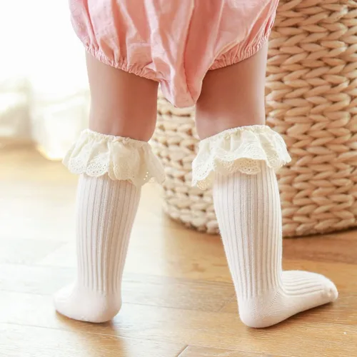 Miniatura 4 de HOUSEYUAN Calcetines largos con volantes para bebés y niñas de 6 a 12 meses