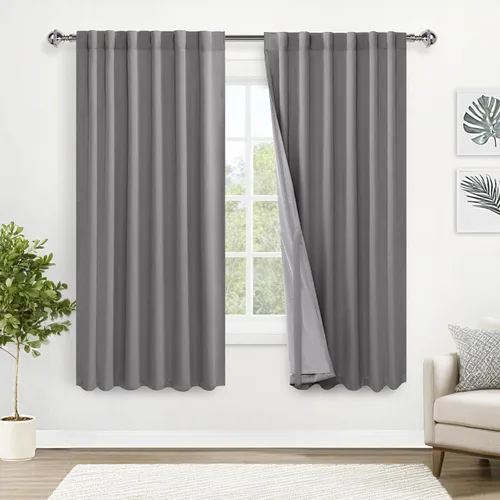 Miniatura 17 de XWZO Cortinas blancas 100% opacas con alzapaños, 2 capas gruesas completamente sombreadas con bolsillo para barra y pestaña trasera, cortinas
