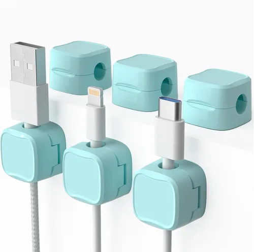 Miniatura 12 de Paquete de 6 organizadores magnéticos de cables y clips para cables, gestión de cables ajustables debajo del escritorio, soporte de alambre adhesivo