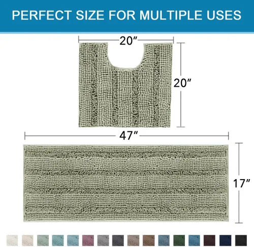 Miniatura 226 de H.VERSAILTEX Alfombras de baño para cuarto de baño, antideslizantes, tapetes de baño extragruesos, de felpilla, a rayas, alfombra de 20" x 32