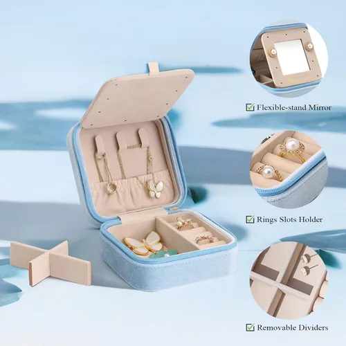 Miniatura 3 de Vlando - Joyero pequeño para viajes, estuche organizador de exhibición para guardar anillos, aretes y collares, terciopelo suave seleccionado, letra