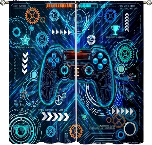 Miniatura 8 de Cortinas de juego Cool Space Galaxy Game Controller Tech Circuit Board Cosmic Rod Pocket Tratamientos de ventana para niños, dormitorio, habitación
