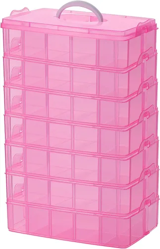 Miniatura 11 de Sooyee Contenedor de almacenamiento apilable de 6 capas, transparente, 60 compartimentos ajustables, compatible con juguetes pequeños, artes