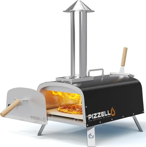 Pizzello Horno de pizza de propano al aire libre de 12 pulgadas, multicombustible de leña y gas con termómetro, cáscara de pizza, piedra de pizza,