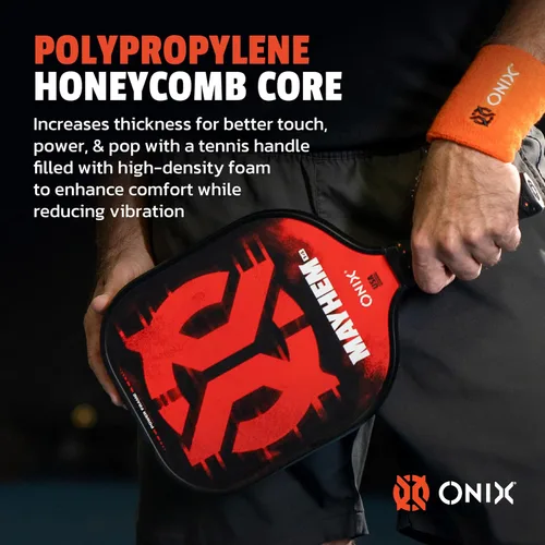 Miniatura 5 de Onix Mayhem Patented ThermoFused Technology Carbon Fiber Power Frame Polypropylene Honeycomb Core Performance Power and Control Pickleball Paddle