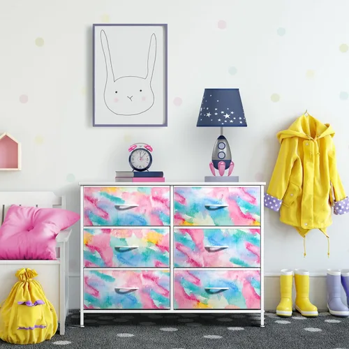 Miniatura 6 de Sorbus Cómoda para niños con 6 cajones - Organizador de almacenamiento, mesita de noche - Marco de acero, parte superior de madera, cestas de tela