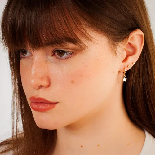 Miniatura 16 de 14K Gold Clasp Closure Dangle Earrings, Trendy Hoop with Charm, Huggie Hoop Earrings, Hypoallergenic Nickel Free Earrings, Lightweight Huggies for