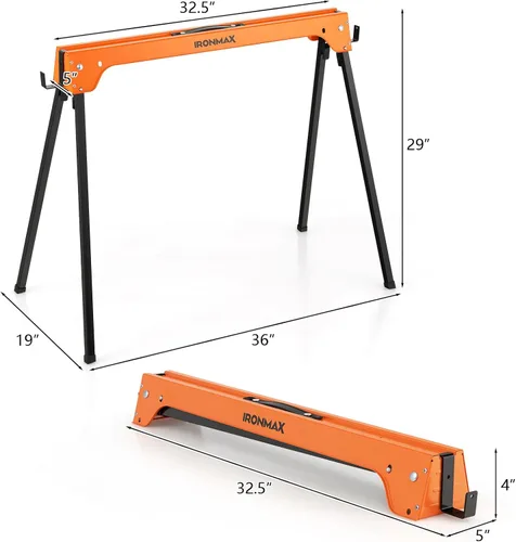 Miniatura 7 de ERGOMASTER Caballos de sierra plegables, con brazo de soporte desmontable de 2 x 4, capacidad de peso de 1322 libras por caballete, caballos