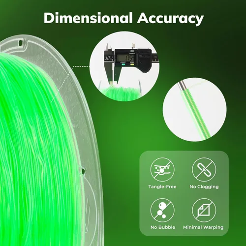 Miniatura 6 de AMOLEN Filamento de impresora 3D de TPU 95A, 0.069 pulgadas que brilla en el verde oscuro, filamento de impresión 3D flexible de TPU suave, alta