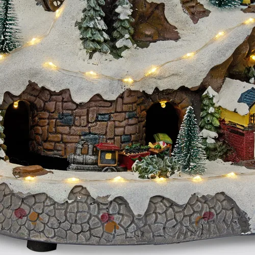 Miniatura 11 de Alpine Corporation Juego animado de invierno de 18 pulgadas de alto con 75 luces LED, música, tren móvil, decoración navideña de mesa Pueblo