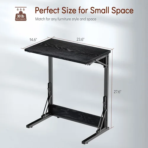 Miniatura 2 de Tatub Mesa auxiliar plegable en forma de C de 24 pulgadas, escritorio lateral pequeño para computadora portátil, mesa de bandeja de TV para sala