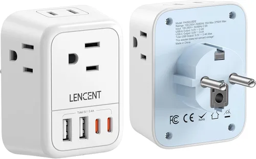 Miniatura 12 de LENCENT Paquete de 2 Adaptadores de Enchufe de Viaje Europeos, Adaptador de Enchufe Plegable de Estados Unidos a Europa con 4 Tomas, Adaptador