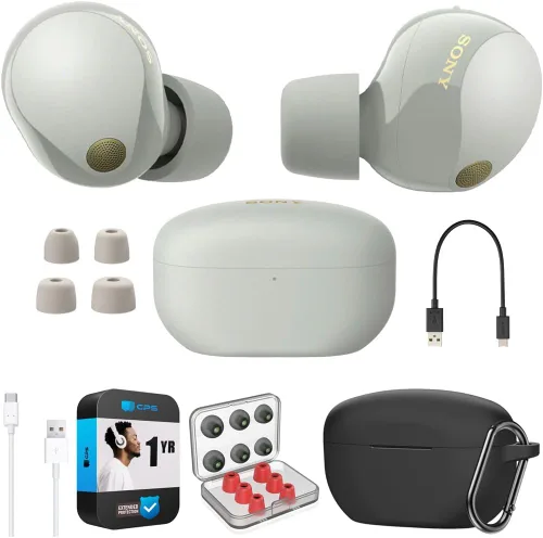 Miniatura 10 de Sony WF-1000XM5 - Paquete de auriculares verdaderamente inalámbricos con cancelación de ruido (plateado) con funda de silicona (azul), puntas
