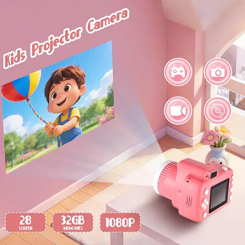 Miniatura 5 de Cámara digital para niños con videojuegos, cámara digital para niños Fhd 1080P, videocámara digital para niños con proyector Stent para regalos, rosa