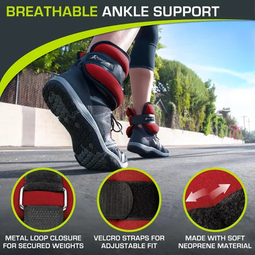 Miniatura 3 de ProsourceFit Ankle/Wrist and Arm/Leg Weights Set of 2, Adjustable Strap 1 lb-5 lb, Adjustable Weight 15 lb, 10 lb, 7 lb for Men and Women Rojo