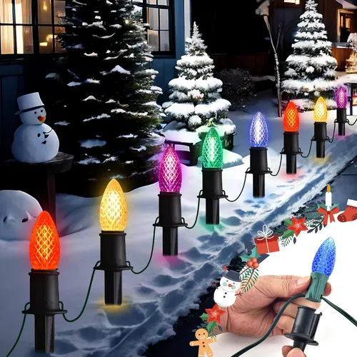 Miniatura 8 de GAGALIFE Luces de Camino de Navidad C9 de 29 Pies para Exteriores - 25 Luces LED con 25 Estacas de Marcador para Sendero, Luces Navideñas C9