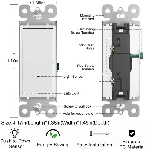 Miniatura 6 de Paquete de 10 interruptores de luz SOZULAMP con luz nocturna LED de 15 amperios, 120/277 voltios, interruptor de pared de un solo polo, sensor