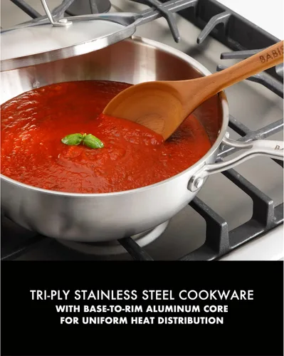 Miniatura 4 de Babish - Sartén de acero inoxidable de tres capas de 5 cuartos con tapa – Sartén para saltear de grado profesional para freír, sellar y comidas