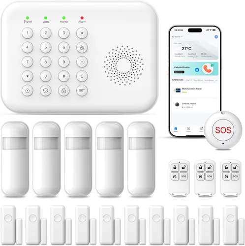 PGST Sistema de alarma de seguridad para el hogar, sistema de alarma inteligente para el hogar con puerta/sensores de movimiento, alertas de