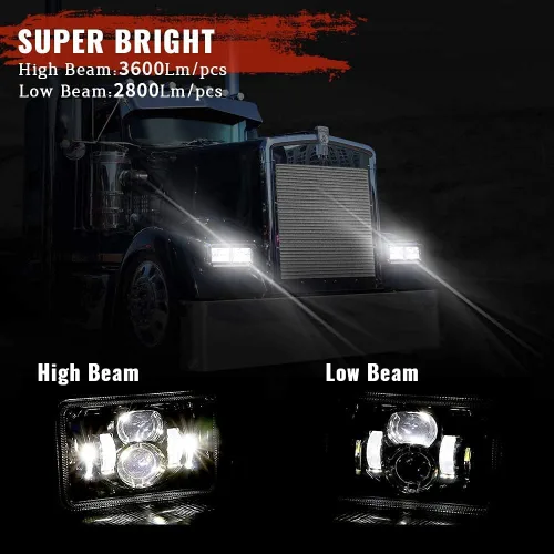 Miniatura 4 de BICYACO 1 par de faros delanteros LED de 4 x 6 pulgadas de 60W con haz alto y bajo H4651 H4652 H4656 H4666 H6545 con lente de proyector