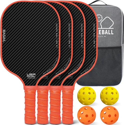 Miniatura 15 de BAGAIL Palas de pickleball aprobadas por USAPA, juego de pickleball de superficie de fibra de vidrio, raquetas ligeras con 4 bolas, 1 bolsa, Negro