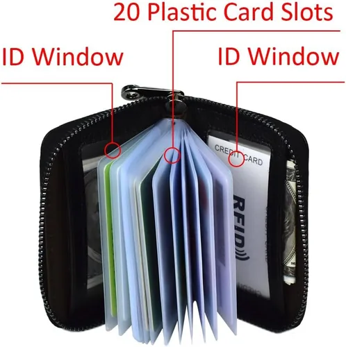 Miniatura 4 de Tarjetero para mujeres y hombres RFID pequeñas carteras para tarjetas de crédito, organizador de dinero, Negro, 20 ranuras, Minimalista