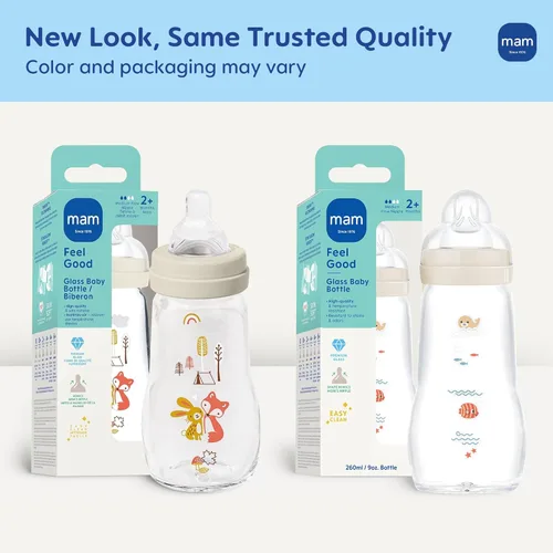 Miniatura 2 de MAM Biberones de vidrio premium para bebé, cambio fácil entre pecho y biberón, flujo medio Feel Good, artículos esenciales imprescindibles