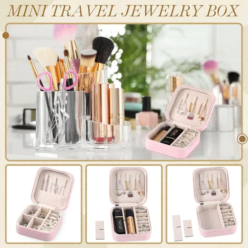 Miniatura 4 de Yinkin 12 piezas de mini joyero de viaje para dama de honor, organizador de aretes de piel sintética, accesorios de viaje a granel, soporte portátil