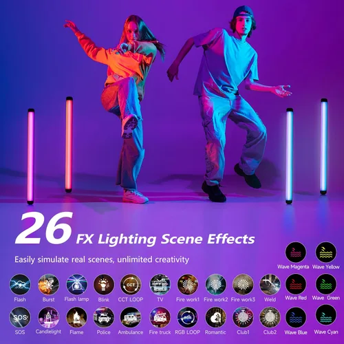Miniatura 4 de VILTROX Varita de luz LED RGB K60, barra de luz LED RGB de mano de 360° para fotografía con control de aplicación, regulable de 2500K-8500K, CRI97+
