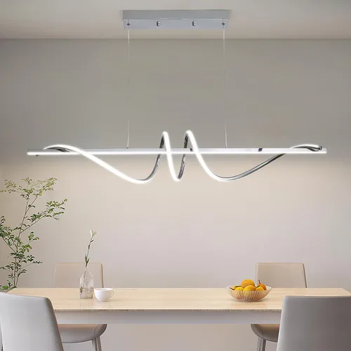 Miniatura 23 de Lámpara colgante, lámpara colgante lineal LED regulable, lámpara colgante fija, lámpara de araña LED moderna curvada, lámparas de araña para comedor
