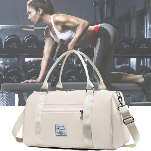 Miniatura 22 de Bolsa de gimnasio con bolsillo húmedo, bolsa de viaje plegable para mujer, bolsa de viaje impermeable para viajes, gimnasio, yoga