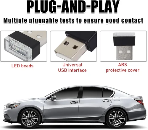 Miniatura 4 de 4 PCS Lámpara de Atmósfera Interior de Coche LED USB, Mini Luz Nocturna LED Portátil, Kit de Iluminación Ambiental de Maletero con Interfaz USB