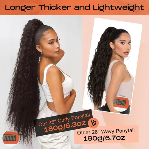 Miniatura 2 de SEIKEA Extensión de cola de caballo, cola de caballo falsa de 22" larga, ligera, rizada natural completa con cordón, extensión de cabello