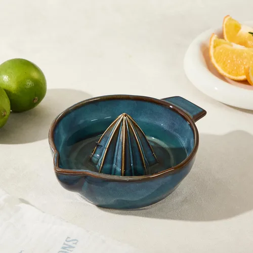 Miniatura 7 de Exprimidor de limón de cerámica, exprimidor manual de cítricos y lima con mango y boquilla de vertido, de mano, fácil de usar y limpiar
