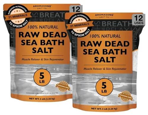 Aromasong Sal cruda del mar muerto para remojar, remojo de sal de baño mínima limpia, 10 libras (2 bolsas de 5 libras), paquete resellable a granel,