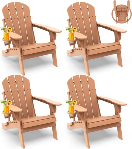 Miniatura 30 de GREENVINES Juego de 2 sillas plegables Adirondack Plástico HDPE Silla para hoguera Todo clima Portavasos Rojo para terraza, patio