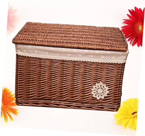 Miniatura 6 de Cesta Beatifu – Contenedores portátiles de mimbre tejidos a mano con tapa, color café, 11 x 11 x 11 pulgadas