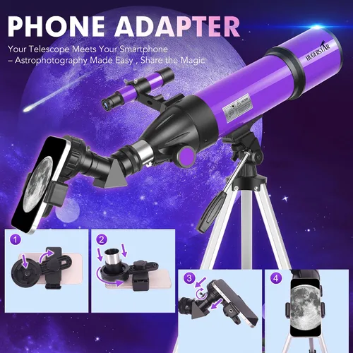Miniatura 5 de Telescopio, telescopio para adultos y niños y principiantes de astronomía, apertura de 80 mm, longitud focal de 600 mm, telescopio refractor