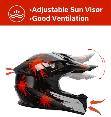Miniatura 4 de TCT-MOTORPARTS - Casco de motocross (BMX MX) de cara completa para niños y jóvenes, moto todoterreno, de carretera, cuatrimoto (ATV), carrito