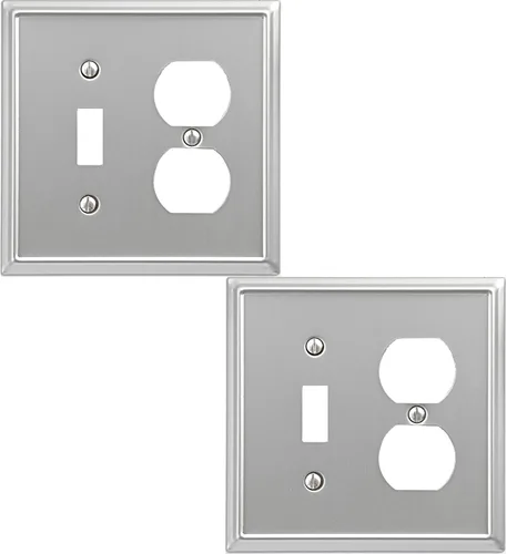 Miniatura 15 de OKAWYC Aria - Placa de pared metálica para interruptor de luz en blanco, paquete de 4 unidades, níquel cepillado de 1 banda, cubierta de interruptor