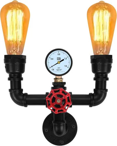 XEYOU Lámpara de pared retro vintage industrial steampunk aplique de pared 2 luces de tubo de agua de metal montado en la pared lámpara E26 Edison