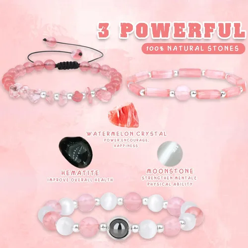 Miniatura 4 de Risyfjew Pulseras de amatista para mujer, pulsera de cuentas curativas de piedra natural, alivio del estrés y la ansiedad, cristales de sandía