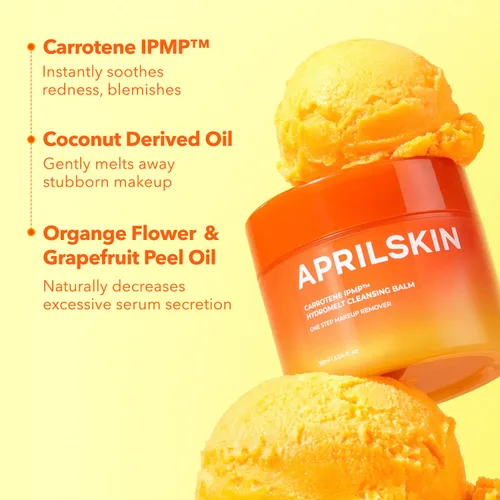 Miniatura 6 de APRILSKIN Carrotene IPMP Hydromelt Bálsamo de Aceite Desmaquillante de Doble Limpieza Tamaño Mini Vegano Removedor de Puntos Negros Limpiador