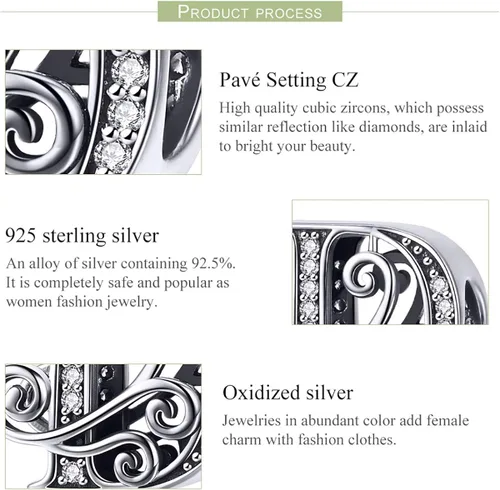 Miniatura 5 de Lorrifal Solid 925 Sterling Silver Letter Initial A-Z Charm Pandora European Bracelet Necklace Women Girl Jewelry Gift