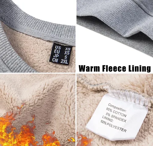 Miniatura 3 de MAGCOMSEN Sudaderas con forro de sherpa para hombre, sudadera básica de invierno con cuello redondo