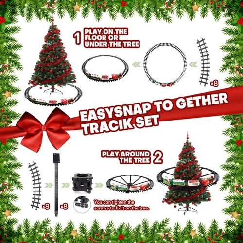 Miniatura 6 de Juego de tren de Navidad 2 en 1 para colgar alrededor del árbol, juguetes para niños pequeños con pista de lujo, sonido y humo, juego de juguetes