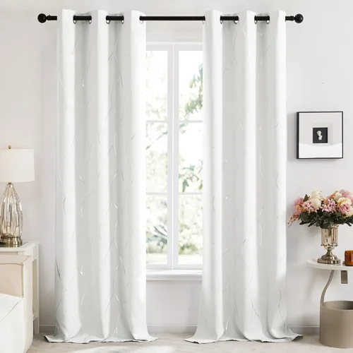 Miniatura 2 de Deconovo Cortinas opacas con aislamiento térmico, reducción de ruido, para dormitorio, sala de estar, 2 paneles, negro/onda, 42 pulgadas de ancho x